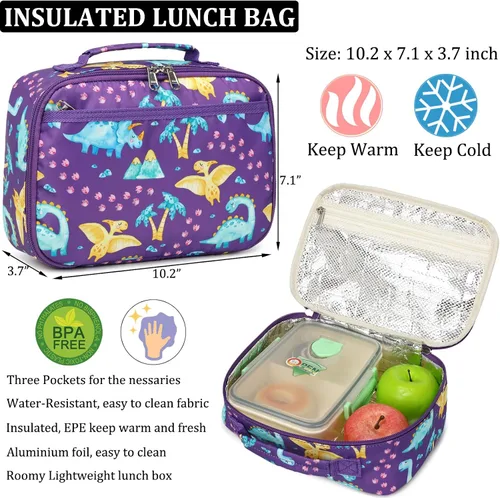 Vista 6 de JIANYA Mochila escolar para niños y niñas Dinosaurio/Púrpura