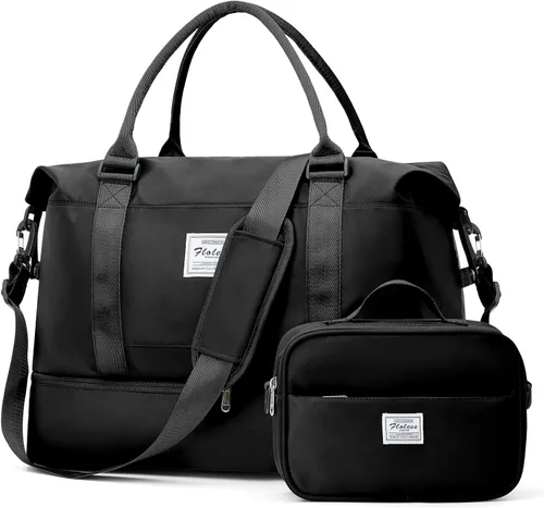 Vista 15 de Bolsas de fin de semana para mujer, bolsas de lona de viaje con compartimento para zapatos, bolsa de viaje para artículos personales, bolsa de fin