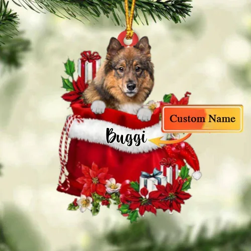 Vista 204 de Perro Akita Inu personalizado en bolsa de regalo, adorno de Navidad, nombre personalizado, regalo para amantes de los perros, familia, Navidad