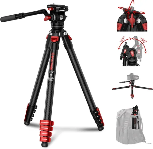 Vista 9 de IFOOTAGE Gazelle - Trípode de viaje TA3B con cabezal de fluido Komodo K3,62/62.0 in Kit de trípode de aleación de aluminio para cámara, teléfono