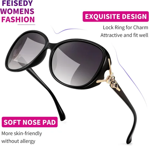 Vista 7 de FEISEDY Gafas de sol polarizadas de gran tamaño para mujer, gafas de sol clásicas de zorro B2730