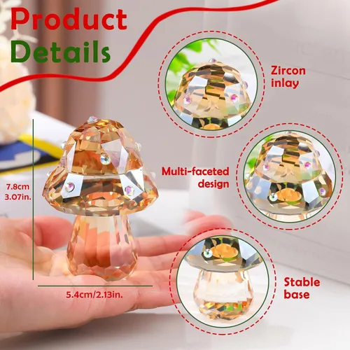 Vista 6 de Figura de cristal de hongo, bonita decoración de escritorio para el hogar con circonitas brillantes, regalos de hongos Kawaii para mujeres, adorno