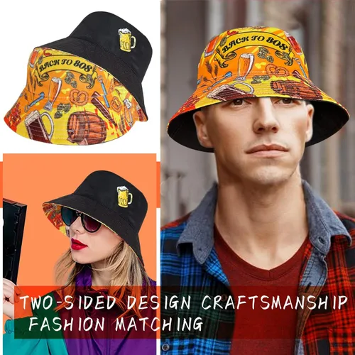 Vista 6 de Sombrero de pescador de los años 8090 para hombres y mujeres, sombrero de sol reversible plegable impreso para mujeres y hombres, material 100%