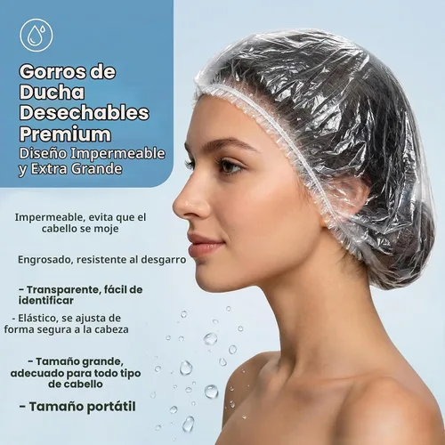 Vista 4 de MAQIHAN - 100 gorros de ducha desechables grandes – 20.5 pulgadas de plástico grueso
