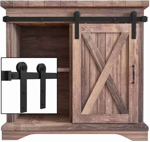 Vista 9 de WINSOON - Kit de herrajes para puerta corredera de granero súper mini de 3.5 pies para puertas individuales, soportes de TV, armarios pequeños, I