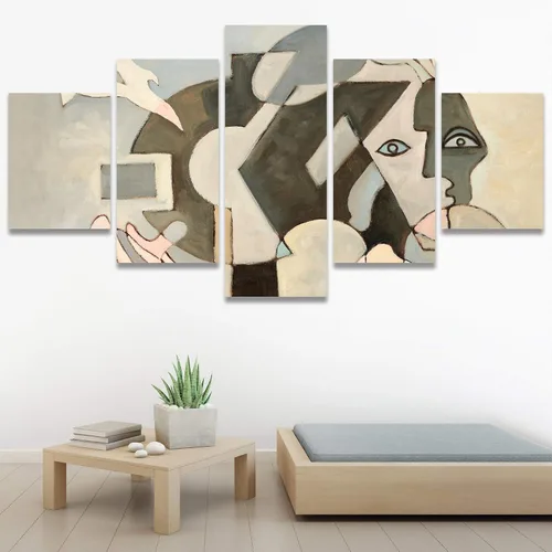 Vista 32 de SIGNWIN Lienzo grande para pared, efecto geométrico de mármol, triángulo dorado, polígono, paisaje, formas abstractas, arte digital, arte moderno