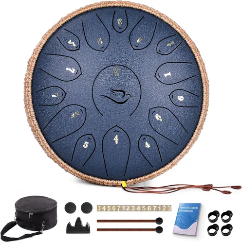 Vista 18 de Tambor de Lengua de Acero, 12 Pulgadas 15 Notas Tambores de Lengua, Tambores Handpan Instrumento de Percusión para Niños y Adultos, Tambor de Mano