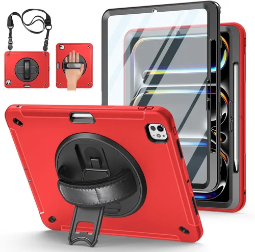 Vista 20 de Funda para iPad Pro 11 M5 2025/M4 2024: Funda protectora para iPad Pro de 11 pulgadas 5ª generación con protector de pantalla, soporte, asa y correa