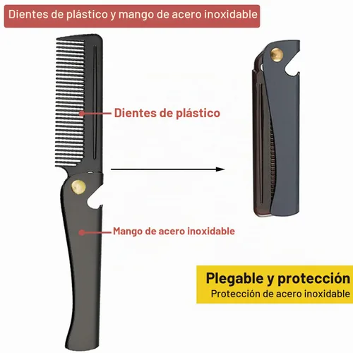 Vista 3 de Avenoir - Peine plegable de acero inoxidable, color negro Para hombres y mujeres, tamaño de viaje compacto, acero inoxidable duradero, dientes