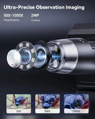 Vista 3 de AOPICK Microscopio digital, microscopio de monedas con brillo ajustable de luz, pantalla LCD HD de 4.3 pulgadas, zoom 1000X, vista de PC, compatible