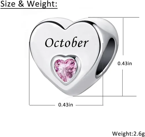 Vista 4 de DWJSu January-December 12 Months Colors Birthstone Crystal Happy Birthday Heart Charms For Charm Bracelets Necklace