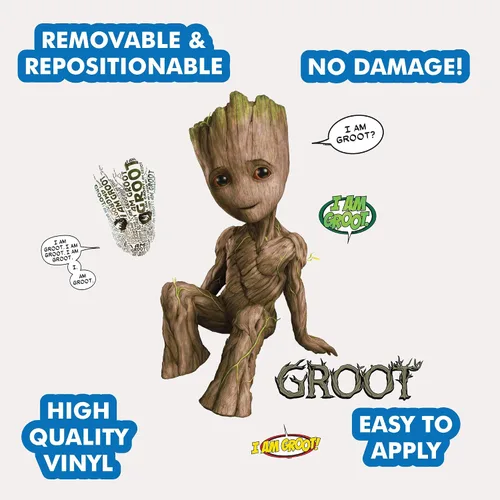 Vista 2 de Wall Palz Marvel Guardianes de la Galaxia Baby Groot - Calcomanías de pared para despegar y pegar con interacción de realidad aumentada 3D
