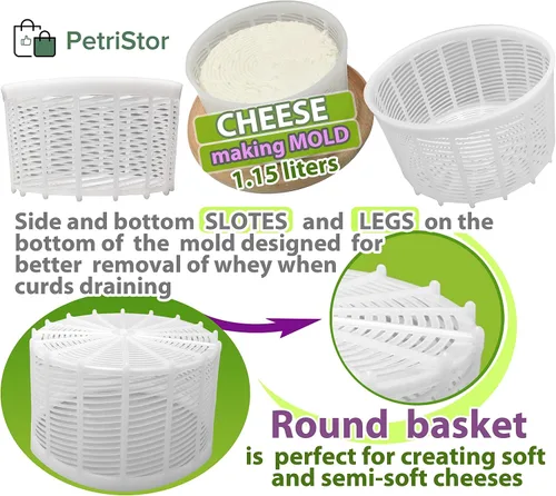 Vista 7 de Molde de queso suave para hacer queso 1.25QT - Suministros pequeños para hacer queso casero (1)