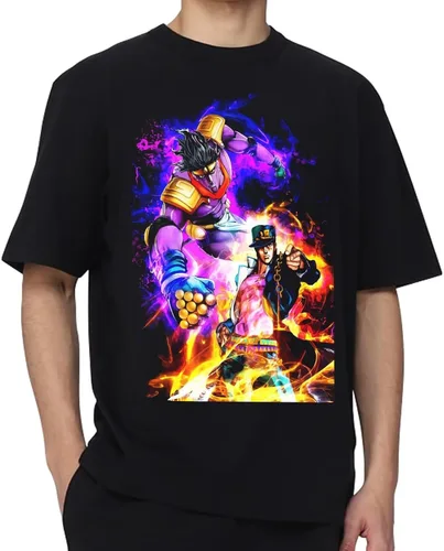 Vista 2 de JoJo's Bizarre Adventure Shirt Anime Fashion Trend t-Shirt Unisex Short-Sleeved Tops Teen Fans Gifts Black tee Shirt