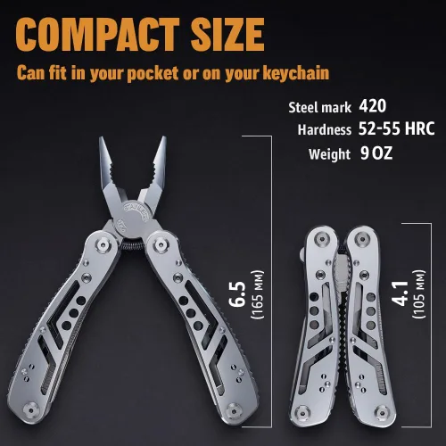 Vista 5 de Multiherramienta 24 en 1 con cuchillo, alicates y 11 puntas de acero inoxidable afilado, multiherramienta para hombres, equipo ideal