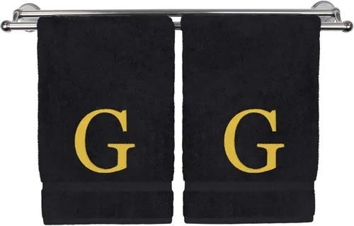 Vista 92 de Toalla de mano monogramada, regalo personalizado, juego de 2 - Toalla bordada con letra de bloque dorada - Extra absorbente 100% algodón turco