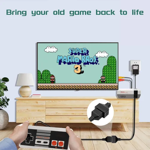 Vista 6 de Cable de extensión de controlador NES de 7 pines, paquete de 2 cables de extensión de controlador de repuesto de 1.8M/6 pies para Nintendo