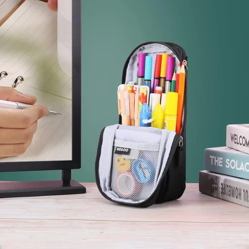 Vista 7 de iSuperb Estuche para lápices de pie, 2 compartimentos, estuche magnético para teléfono celular, soporte para bolígrafo, bolsa de teléfono de gran