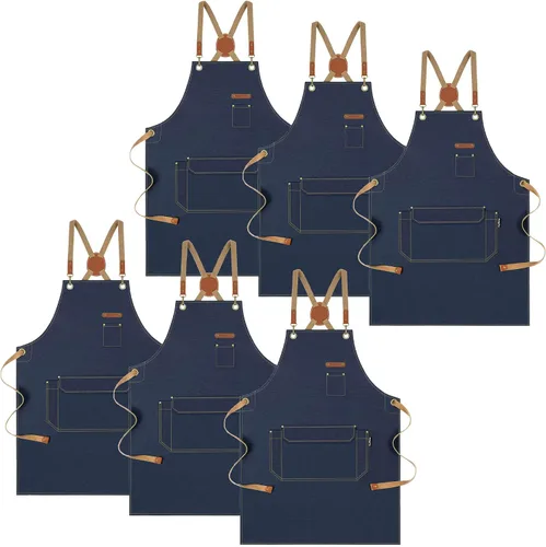 Vista 8 de Delantal de chef con correas cruzadas en la espalda para hombres y mujeres, delantal de lona de algodón para pintura de artistas, cocina