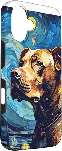 Vista 3 de Funda para iPhone 16 Pitbull Starry Night para perro, mamá, perro, papá