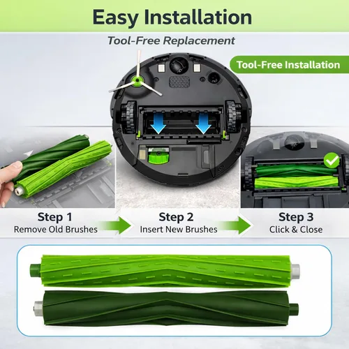 Vista 4 de Paquete de 4 cepillos de goma de repuesto para iRobot Roomba e, i y j Series, compatibles con e5 e6 e7, i1 i2 i3 i4 i6 i7 i8, j6 j7 j8 Plus, Combo