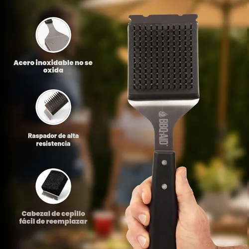 Vista 2 de Grill Brush for Outdoor BBQ Grill Cleaning Scraper, Replaceable Head, Black
