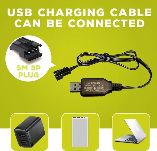 Vista 7 de 2 unids 7.4 V 600 mAh 2S batería de iones de litio con enchufe SM-3P con 2 unids cable de carga USB para DE82 TK3086B G20601 RC juguete RC coche