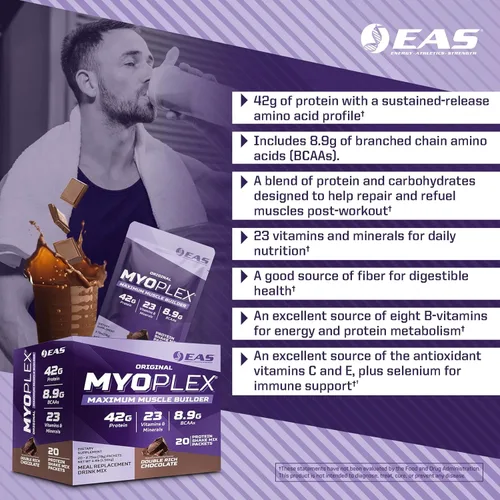 Vista 3 de EAS Original Myoplex Maximum Muscle Builder, mezcla de proteínas de reemplazo de comidas, mezcla de proteínas de calidad, 1.48 oz de proteína, 20
