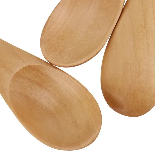 Vista 3 de HAKZEON 20 mini cucharas de madera, cuchara de sal pequeña con mango corto, pequeñas cucharas de madera para tarros de especias, hojas de té