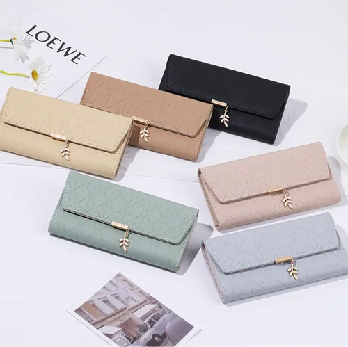 Vista 8 de aurrako Carteras de cuero para mujer, tarjetero de cuero RFID, triple pliegue, monedas, bolsillo con cremallera y ventana de identificación, gran