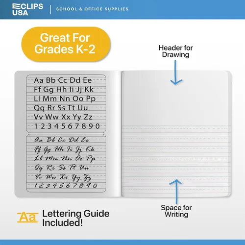 Vista 4 de E-CLIPS USA Cuaderno de composición primaria K-2, libro de composición a rayas primarias, diario de escritura primaria para grados K-2, cuadernos