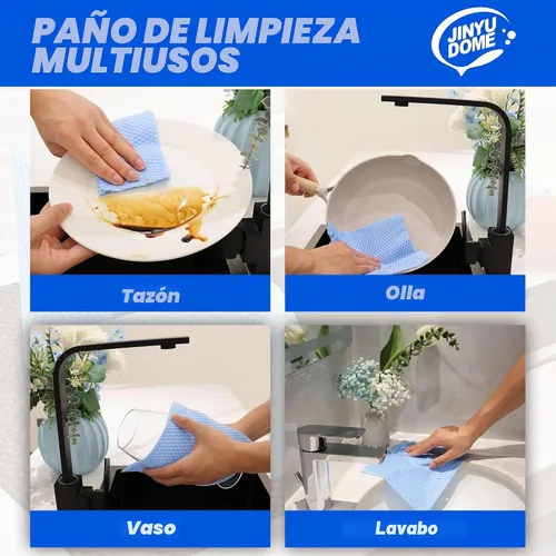 Vista 5 de Paños de limpieza desechables de cocina, paños reutilizables para cocina, baño, limpieza del hogar (azul, paquete de 100 unidades)