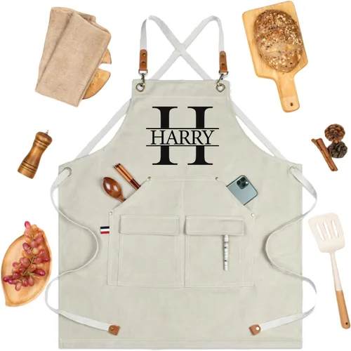 Vista 7 de Delantal de lona personalizado, regalo personalizado, delantal de camarero, delantal bordado para papá, barbacoa, delantal de chef para hombre