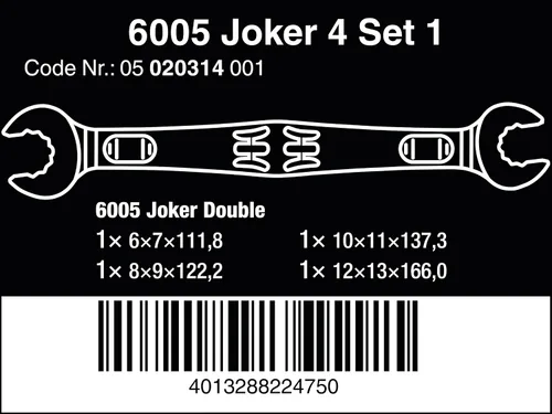 Vista 2 de 6005 JOKER 4 SET 1 LLAVE DE DOBLE EXTREMIDAD ABIERTA, 4 PIEZAS