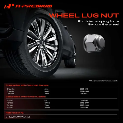 Vista 2 de A-Premium M12-1.50 - Juego de 4 tuercas para rueda Compatible con Chevrolet Aveo 2005-2011, Aveo5 2006/2011 y Pontiac G3 2009-2010, GWave 2009