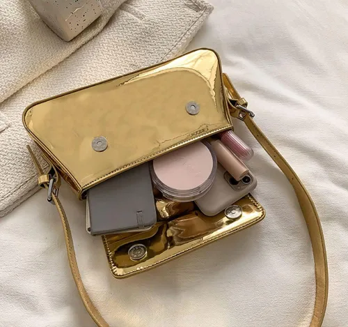 Vista 4 de Bolso de noche para mujer, bolso de mano Y2k, plateado brillante, bolso de mano, bolso de fiesta, lindo bolso metálico