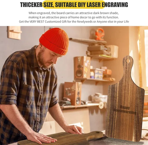 Vista 5 de Didaey 6 tablas de cortar a granel para cocina, platos gruesos para picar con asas, bandejas de madera para servir charcutería, tablas de madera