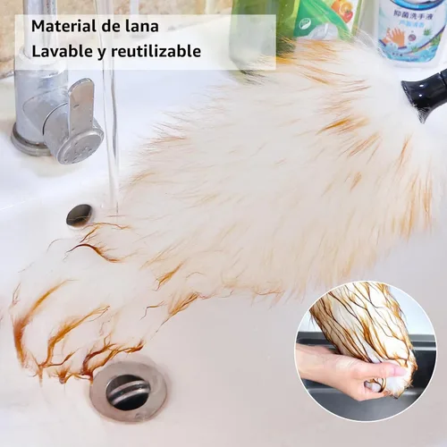 Vista 4 de Plumero de lana de cordero extensible de 31 a 55 pulgadas, plumero electrostático natural para limpieza con poste de extensión de aluminio