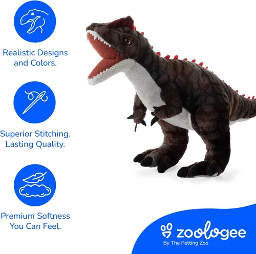 Vista 7 de The Petting Zoo Allosaurus - Peluche de dinosaurio, regalo para niños, animales de dinosaurio, juguete de peluche de dinosaurio marrón de 15 pulgadas
