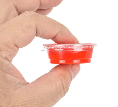 Vista 3 de Golden Apple Vasos transparentes de polipropileno de 0.5 onzas con tapas, vasos de plástico desechables para condimentos, tazas de salsa resistentes