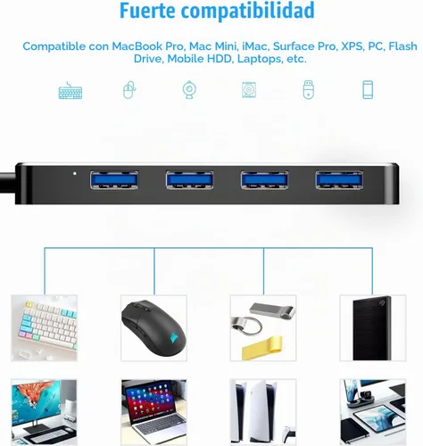 Vista 7 de PANPEO Hub USB 3.0 de 4 puertos 5Gbps para PC portátil Xbox