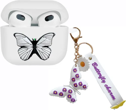 Vista 10 de Funda compatible con Airpods de 3ª generación 2021, bonita funda de silicona líquida de dibujos animados de mariposa 3D para niños y adolescentes