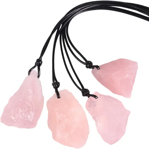 Vista 4 de TUMBEELLUWA Paquete de 2 collares de piedras preciosas naturales con dije de cristal crudo, joyería de piedra curativa, cuarzo rosa natural