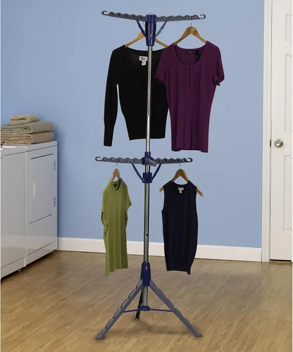 Vista 4 de Household Essentials 5012-1 Tendedero portátil de trípode y 2 niveles Secar ropa mojada o colgar ropa Color plateado y azul