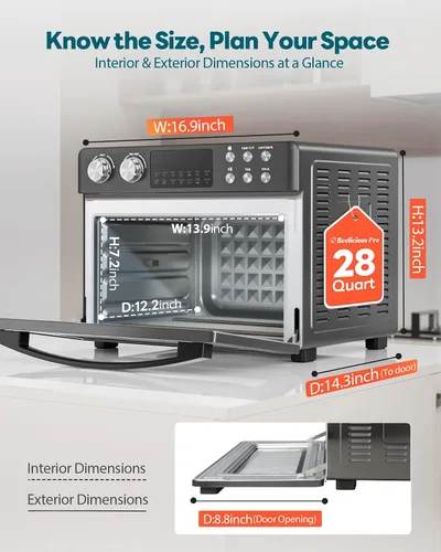 Vista 2 de Combo de horno tostador y freidora de aire de 28 cuartos de galón Negro