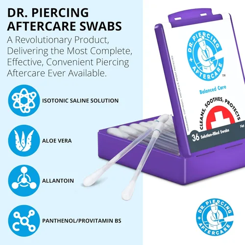 Vista 7 de Dr. Piercing Aftercare Hisopos – Solución salina para piercings – Limpiador de piercings de nariz y oreja – Lavado salino, limpiador de orificios