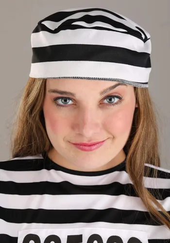Vista 7 de Disfraz de prisionero vintage para adultos disfraz de prisión a rayas para mujer Negro blanco