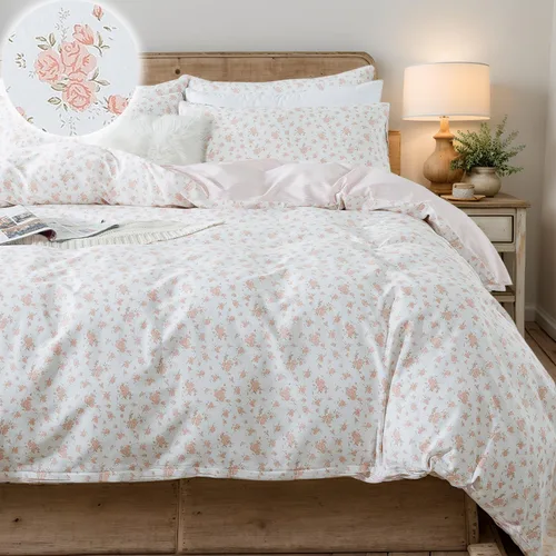 Vista 15 de FADFAY Juego de funda de edredón floral 100% algodón a rayas verdes y beige, ropa de cama de flores desgastadas con diseño de ramas botánicas