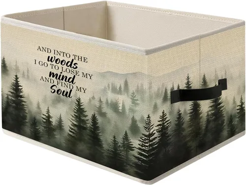 Vista 12 de Caja de Almacenamiento Floral Rústica Azul y Blanca con Asas, Canasta Organizadora Plegable Botánica de Flores Grandmillennial Caja de Juguetes
