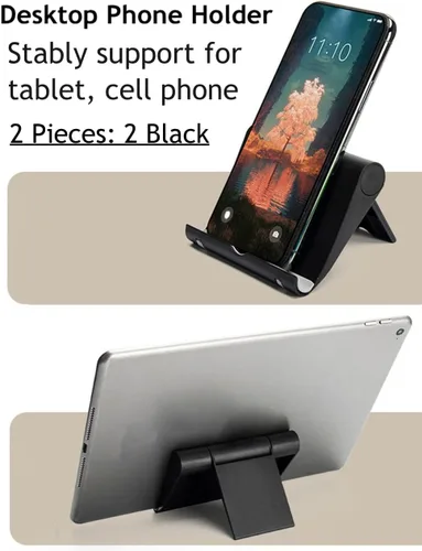 Vista 2 de Soporte plegable ajustable para teléfono celular para escritorio, compatible con la mayoría de teléfonos inteligentes y tabletas, base de goma